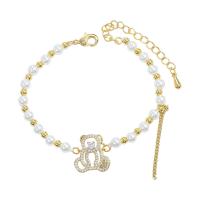 Cubic Zirconia Micro Pave Brass Bracelet, with Plastic Pearl, with 5cm extender chain, Bear, plated, fashion jewelry & micro pave cubic zirconia cm 
