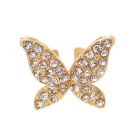 Boucle d'oreille de Clip en alliage de zinc, papillon, bijoux de mode & pour femme & avec strass, doré Vendu par PC