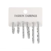 Forage d'alliage de zinc boucles d'oreilles, poli, trois pièces & bijoux de mode & pour femme & avec strass, argent, Vendu par fixé