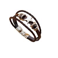 Leatheroid Cord Bracelets, Synthetic Leather, with Zinc Alloy, Star, plated, multilayer & Unisex, coffee color, 12mm Approx 8 Inch 