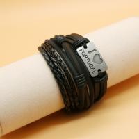 Wickel Armbänder, PU Leder, mit Zinklegierung, plattiert, mehrschichtig & unisex & mit Brief Muster, schwarz, Innendurchmesser:ca. 60mm, verkauft von setzen