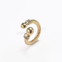 Rhinestone Zinc Alloy Finger Ring, gold color plated, fashion jewelry & micro pave rhinestone & for woman, golden 