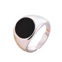 Brass Finger Ring, Round, platinum plated, Adjustable & fashion jewelry & Unisex & enamel, black, Inner Approx 18mm 