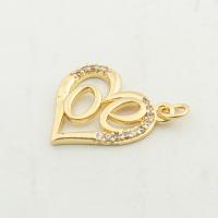 Cubic Zirconia Micro Pave Brass Pendant, Heart, high quality gold color plated, DIY & micro pave cubic zirconia Approx 0.3mm 
