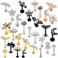 Stainless Steel Ear Piercing Jewelry, 304 Stainless Steel, Vacuum Ion Plating, 5 pieces & Unisex & micro pave cubic zirconia 