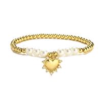 Cubic Zirconia Micro Pave Brass Bracelet, with Plastic Pearl, Heart, plated, fashion jewelry & micro pave cubic zirconia Approx 7 Inch 