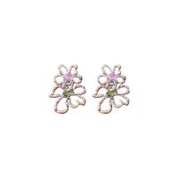 Cubic Zirconia Micro Pave Brass Earring, fashion jewelry & micro pave cubic zirconia & for woman & hollow, silver color [