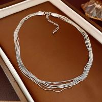 Fashion Multi Layer Necklace, Brass, fashion jewelry & multilayer & for woman, silver color Approx 45 cm 