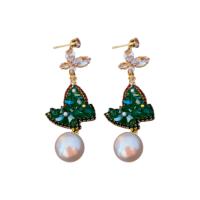 Crystal Rhinestone Earring, Brass, with Crystal & Plastic Pearl, fashion jewelry & micro pave cubic zirconia & for woman & with rhinestone 