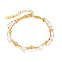 Cultured Freshwater Pearl Bracelets, 304 Stainless Steel, with Freshwater Pearl, with 5cm extender chain, Vacuum Ion Plating, fashion jewelry & for woman cm [