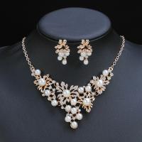 Rhinestone Zinc Alloy Jewelry Set, earring & necklace, with Plastic Pearl, with 1.97inch extender chain, plated, fashion jewelry & for woman & with rhinestone 32mm,60mm Approx 16.5 Inch [
