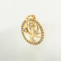 Cubic Zirconia Micro Pave Brass Pendant, Tree, high quality gold color plated, DIY & micro pave cubic zirconia Approx 0.3mm 