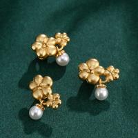 metal Perla de posicionamiento, con Perlas plásticas, Flor, cantó chapado en oro, Bricolaje, 14mm, agujero:aproximado 4mm, Vendido por UD[