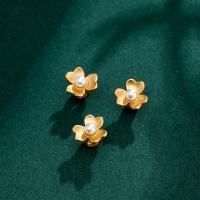 Brass Spacer Beads, with Plastic Pearl, Flower, sang gold plated, DIY, 12mm Approx 4mm [