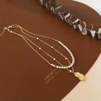 Fashion Multi Layer Necklace, Freshwater Pearl, with Copper Alloy, real gold plated, fashion jewelry & for woman, white, 5-6mm Approx 35 cm 