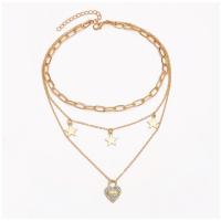 Fashion Multi Layer Necklace, Zinc Alloy, gold color plated, three layers & fashion jewelry & for woman & with rhinestone, golden cm 