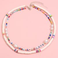 Fashion Multi Layer Necklace, Zinc Alloy, with Seedbead & Polymer Clay & Plastic Pearl, handmade, 2 pieces & fashion jewelry & for woman, multi-colored 