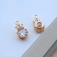 Cubic Zirconia Micro Pave Brass Pendant, Crown, KC gold color plated, DIY & micro pave cubic zirconia, clear, 7mm 