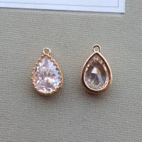 Cubic Zirconia Brass Pendants, Teardrop, KC gold color plated, DIY & micro pave cubic zirconia & faceted, clear 