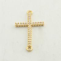 Cubic Zirconia Micro Pave Brass Connector, Cross, high quality gold color plated, DIY & micro pave cubic zirconia Approx 0.1mm 