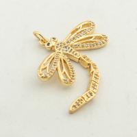 Cubic Zirconia Micro Pave Brass Pendant, Dragonfly, high quality gold color plated, DIY & micro pave cubic zirconia Approx 0.3mm [
