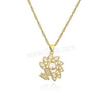 Cubic Zircon Micro Pave Brass Necklace, with Plastic Pearl, plated, fashion jewelry & micro pave cubic zirconia, golden cm [