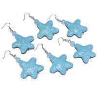 Les boucles d'oreilles de perles de lave, lave volcanique, avec fer, étoile de mer, bijoux de mode, bleu, aboutuff1a38-42mm, Vendu par paire