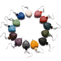 Les boucles d'oreilles de perles de lave, fer, avec lave volcanique, coeur, bijoux de mode, plus de couleurs à choisir, 20mm, Vendu par paire