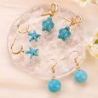 Turquoise Zinc Alloy Earring, with turquoise, plated, three pieces & fashion jewelry blue [