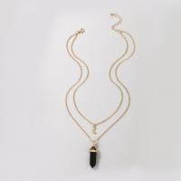 Fashion Multi Layer Necklace, Zinc Alloy, with Gemstone, gold color plated, Double Layer & fashion jewelry & for woman, two different colored .5 cm 