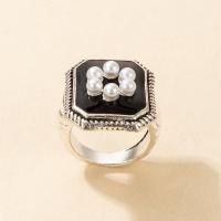 Zinc Alloy Finger Ring, with Plastic Pearl, silver color plated, fashion jewelry & for woman & enamel, two different colored, 1.9cm [
