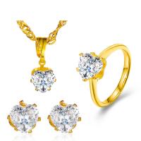 Cubic Zirconia Zinc Alloy Jewelry Sets, Stud Earring & finger ring & necklace, Heart, gold color plated, three pieces & fashion jewelry & micro pave cubic zirconia & for woman, 6mm,20mm Approx 18.11 Inch [