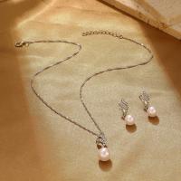 Rhinestone Zinc Alloy Jewelry Set, Stud Earring & necklace, with Plastic Pearl, with 2.17inch extender chain, plated, 2 pieces & fashion jewelry & for woman & with rhinestone 33mm Approx 18.3 Inch [