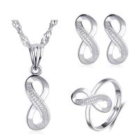 Rhinestone Zinc Alloy Jewelry Set, Stud Earring & finger ring & necklace, Number 8, platinum color plated, three pieces & fashion jewelry & for woman & with rhinestone, 15mm,20mm,18mm Approx 18.11 Inch [