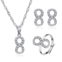 Rhinestone Zinc Alloy Jewelry Set, Stud Earring & finger ring & necklace, Number 8, plated, three pieces & fashion jewelry & for woman & with rhinestone 18mm,20mm15mm Approx 18.11 Inch [