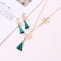 Fashion Zinc Alloy Jewelry Sets, Stud Earring & necklace, Leaf, gold color plated, 2 pieces & fashion jewelry & for woman, 45mm Approx 20.9 Inch 