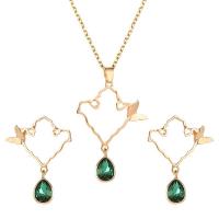 Fashion Zinc Alloy Jewelry Sets, Stud Earring & necklace, with Crystal, gold color plated, 2 pieces & fashion jewelry & for woman, 30mm Approx 18.9 Inch 