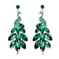 Zinc Alloy Rhinestone Drop Earring, with Glass, Peacock, fashion jewelry & for woman & with rhinestone [