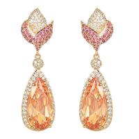 Cubic Zirconia Micro Pave Brass Earring, Teardrop, real gold plated, fashion jewelry & micro pave cubic zirconia & for woman, mixed colors [