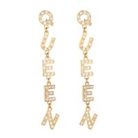 Cubic Zirconia Micro Pave Brass Earring, Alphabet Letter, real gold plated, fashion jewelry & micro pave cubic zirconia & for woman [