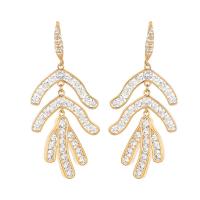 Cubic Zirconia Micro Pave Brass Earring, Leaf, real gold plated, fashion jewelry & micro pave cubic zirconia & for woman [