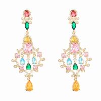 Cubic Zirconia Micro Pave Brass Earring, real gold plated, fashion jewelry & micro pave cubic zirconia & for woman, mixed colors 