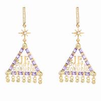 Cubic Zirconia Micro Pave Brass Earring, Triangle, real gold plated, fashion jewelry & micro pave cubic zirconia & for woman, mixed colors 