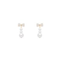 Plastic Pearl Zinc Alloy Earring, with Plastic Pearl, Bowknot, gold color plated, fashion jewelry & for woman 