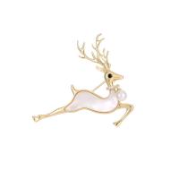 Shell Brooch, Brass, with Pearl Oyster, Deer, gold color plated, fashion jewelry & micro pave cubic zirconia & for woman & enamel, mixed colors [