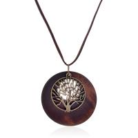 Wood Necklace, Zinc Alloy, with Wax Cord & Wood, Round, plated, fashion jewelry, golden cm 