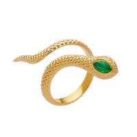 Титан Сталь палец кольцо, титан, Змея, плакированный настоящим золотом, регулируемый & инкрустированное микро кубического циркония & Женский, размер:6, продается PC[