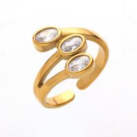 Titanium Steel Finger Ring, real gold plated, fashion jewelry & adjustable & micro pave cubic zirconia & for woman 15mm, US Ring [