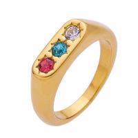 Титан Сталь палец кольцо, титан, 18K золотым напылением, разный размер для выбора & инкрустированное микро кубического циркония & Женский, 6mm, размер:6-8, продается PC[