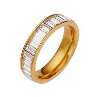 Титан Сталь палец кольцо, титан, плакированный настоящим золотом, разный размер для выбора & инкрустированное микро кубического циркония & Женский, Много цветов для выбора, 5mm, размер:5-10, продается PC[